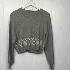 Cotton:On Womens Sweater Gray White M/M Crew Pullover Geo Hem Design Crop Trendy